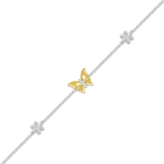 Diamond Butterfly Bracelet 1/15 ct tw Round-cut 10K Yellow Gold 7.5