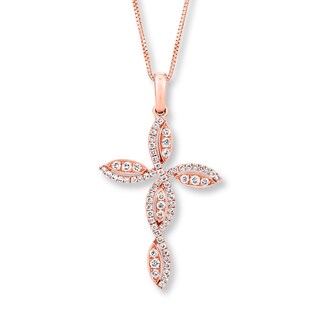 Pink Diamond Cross Necklace - Rose Gold