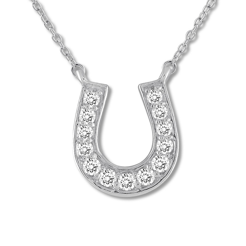 Main Image 1 of Diamond Horseshoe Necklace 1/15 ct tw Round-cut 10K White Gold 18&quot;