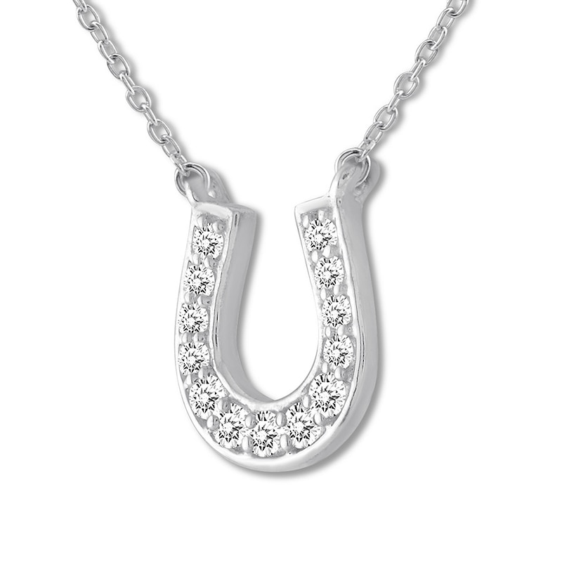 Main Image 3 of Diamond Horseshoe Necklace 1/15 ct tw Round-cut 10K White Gold 18&quot;