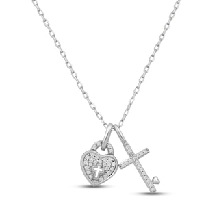 Lock & Key Necklace 1/15 cttw Diamonds Sterling Silver & 10K Rose