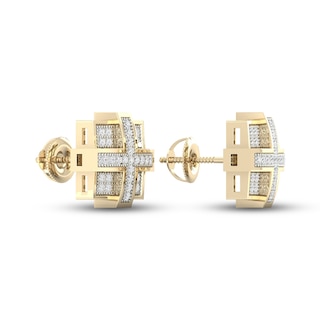 Men's 1/5 CT. T.W. Baguette Diamond Cross Circle Frame Stud Earrings in 10K  Gold