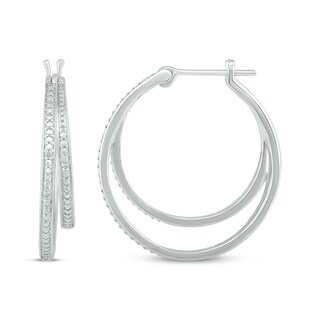 Diamond Accent Double Hoop Staggered Earrings Sterling Silver 