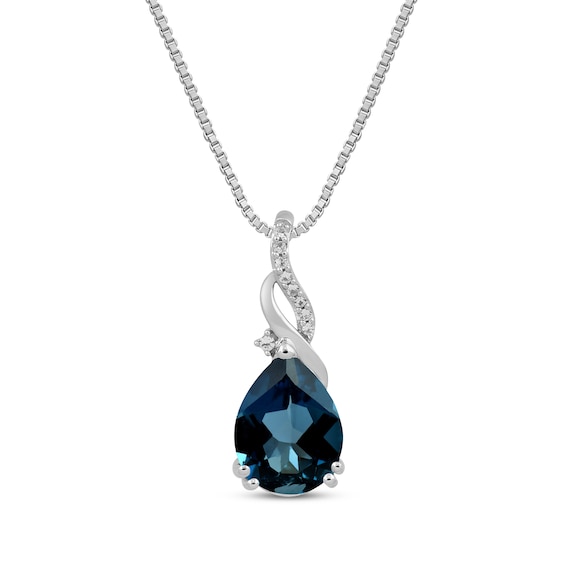 Pear-Shaped London Blue Topaz & White Lab-Created Sapphire Necklace Sterling Silver 18"