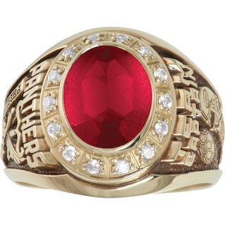 FOOTBALL CHAMPIONSHIP RING — GUNMETAL BODY, GOLD TOP, RED STONE