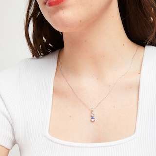 Pear Shape Drop Leaf Diamond Necklace For Women With Sapphire In