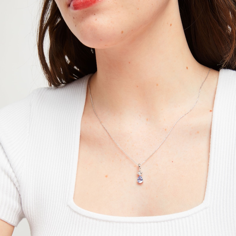 Main Image 3 of Gems of Serenity Pear-Shaped Blue & White Lab-Created Sapphire Necklace Sterling Silver 18&quot;