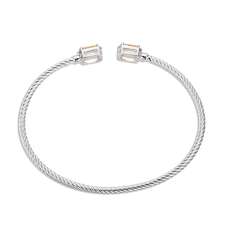 Citrine & White Lab-Created Sapphire Rope Cuff Bangle Bracelet Sterling