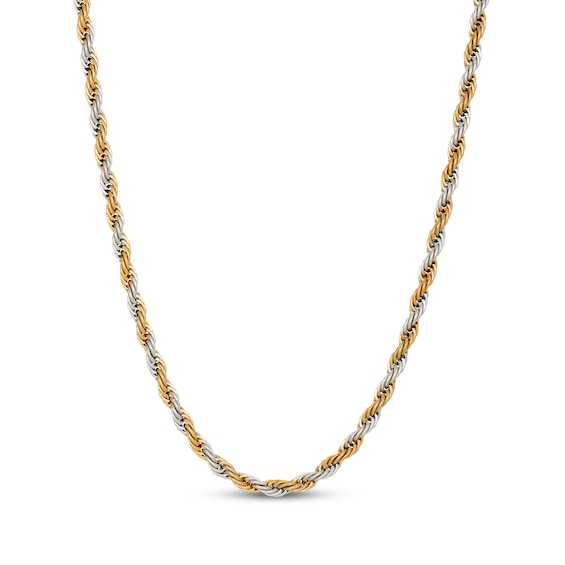 Rope Chain Necklace 4mm Solid Stainless Steel & Yellow Ion Plating 22"