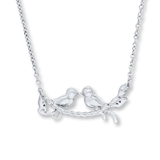 Lovebird Love Owls Charm | Wedding Jewelry Love Bird Pendant Silver on 16 Sterling Cable Chain