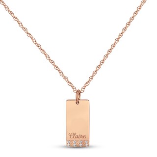 Diamond Name Dog Tag Necklace 14K Rose Gold 18