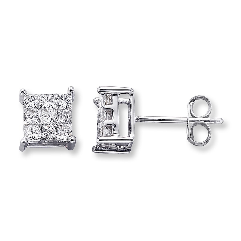 Main Image 1 of Previously Owned Diamond Earrings 1/3 ct tw Princess-Cut 14K White Gold