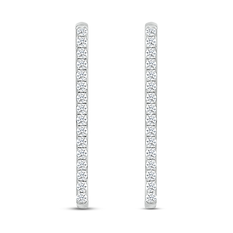 Main Image 2 of Previously Owned Diamond Paperclip Hoop Earrings 1/2 ct tw Round-cut 10K White Gold