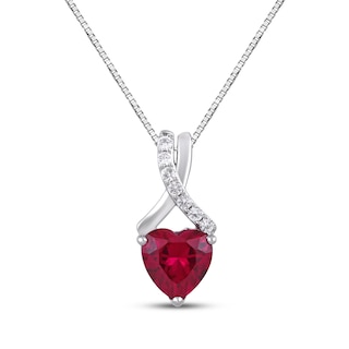 Heart-Shaped Lab-Created Ruby & White Lab-Created Sapphire Necklace Sterling Silver 18"