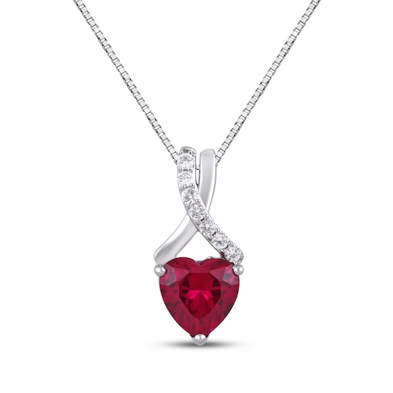 Heart-Shaped Lab-Created Ruby & White Lab-Created Sapphire Necklace Sterling Silver 18"