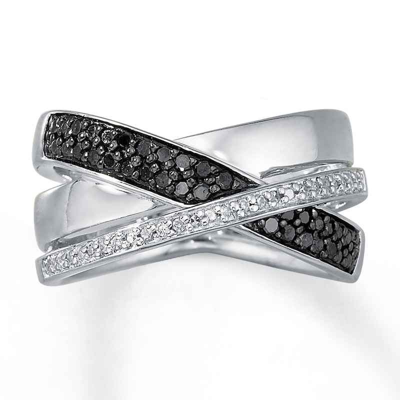 Main Image 1 of Black/White Diamond Ring 1/4 ct tw Round-cut Sterling Silver