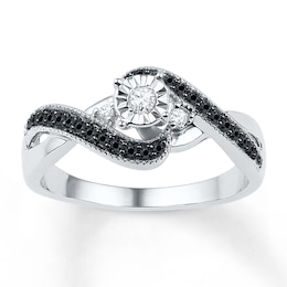 Black & White Diamond Crossover Promise Ring 1/4 ct tw Sterling Silver