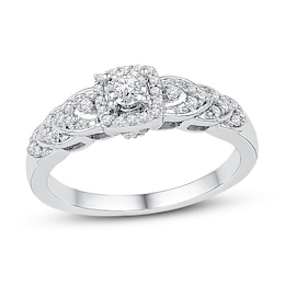 Diamond Cushion Halo Promise Ring 1/5 ct tw Sterling Silver