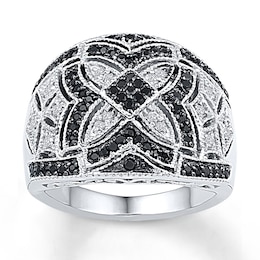 Black & White Diamond Ring 1/2 ct tw Round-cut Sterling Silver