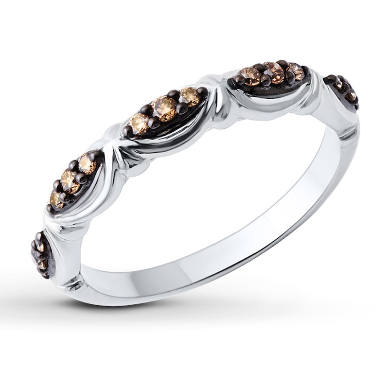 Brown Diamond Ring 1/6 ct tw Round-cut Sterling Silver