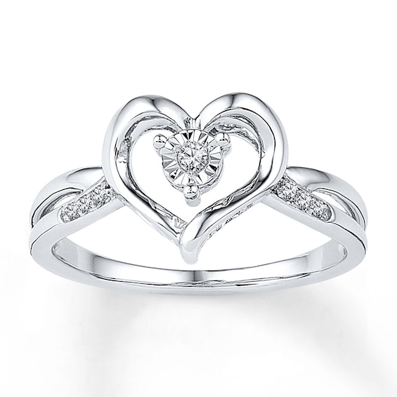 Diamond Heart Ring 1 Ct Tw Round Cut Sterling Silver Kay