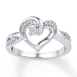 Diamond Heart Promise Ring 1/15 ct tw Round-cut Sterling Silver