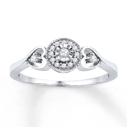 Diamond Halo Heart Promise Ring 1/8 ct tw Sterling Silver