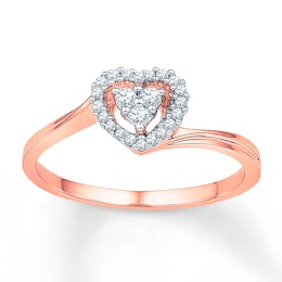 Diamond Heart Halo Bypass Promise Ring 1/6 ct tw 10K Rose Gold