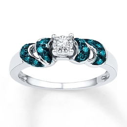 Blue & White Diamond Promise Ring 1/8 ct tw Sterling Silver