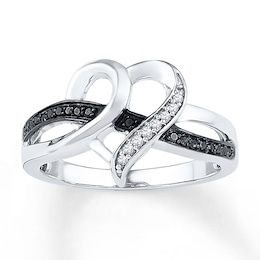 Black & White Diamond Heart Ring 1/10 ct tw Sterling Silver