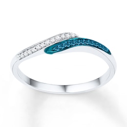 Diamond Ring 1/10 ct tw Blue & White 10K White Gold