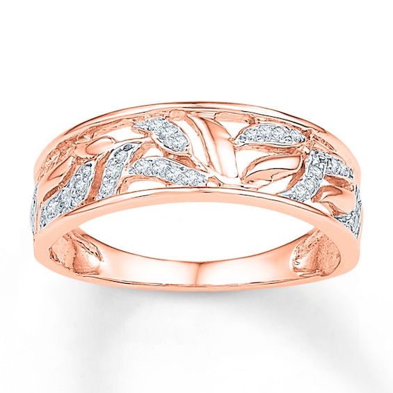 Diamond Leaf Ring 1/8 ct tw Round-cut 10K Rose Gold | Kay