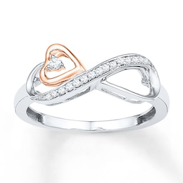 Heart Ring 1/15 ct tw Diamonds Sterling Silver & 10K Rose Gold