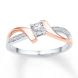 Promise Ring 1/10 ct tw Diamonds Sterling Silver & 10K Rose Gold