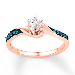 Diamond Promise Ring 1/6 ct tw Blue/White 10K Rose Gold