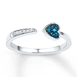 Midi Heart Ring Blue/White Diamonds Sterling Silver