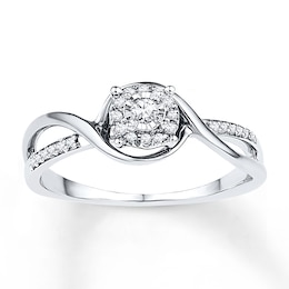 Diamond Halo Bypass Promise Ring 1/8 ct tw Sterling Silver