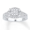 Thumbnail Image 1 of Baguette & Round-Cut Diamond Cushion Halo Promise Ring 5/8 ct tw 10K White Gold