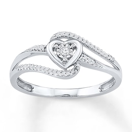 Heart Promise Ring 1/10 ct tw Diamonds 10K White Gold