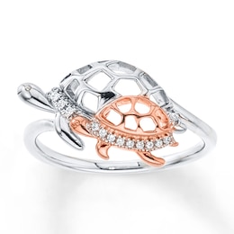 Diamond Turtle Ring 1/20 carat tw Sterling Silver & 10K Rose Gold