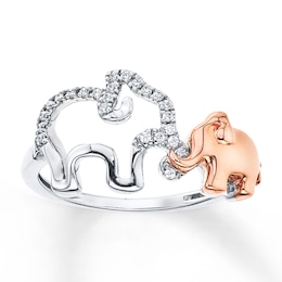 Diamond Elephant Ring 1/15 carat tw Sterling Silver & 10K Rose Gold