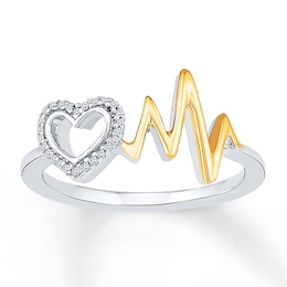 Heartbeat Promise Ring 1/20 ct tw Diamonds Sterling Silver & 10K Yellow Gold