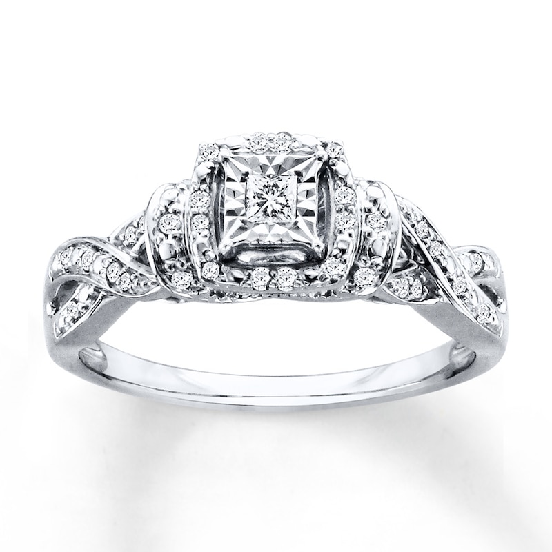 Main Image 1 of Diamond Ring 1/6 ct tw Princess-cut Sterling Silver