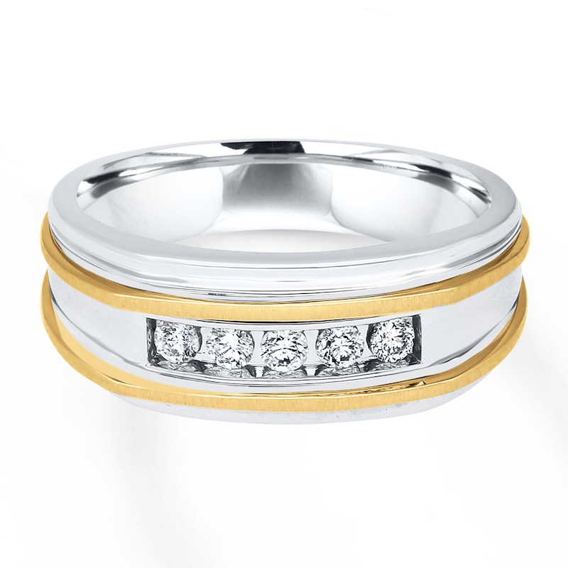 Main Image 1 of Men's Diamond Wedding Band 1/4 ct tw Round-cut 10K Two-Tone Gold