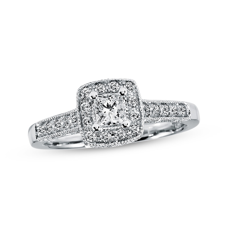 Main Image 1 of Diamond Engagement Ring 1/2 ct tw Princess-Cut 14K White Gold