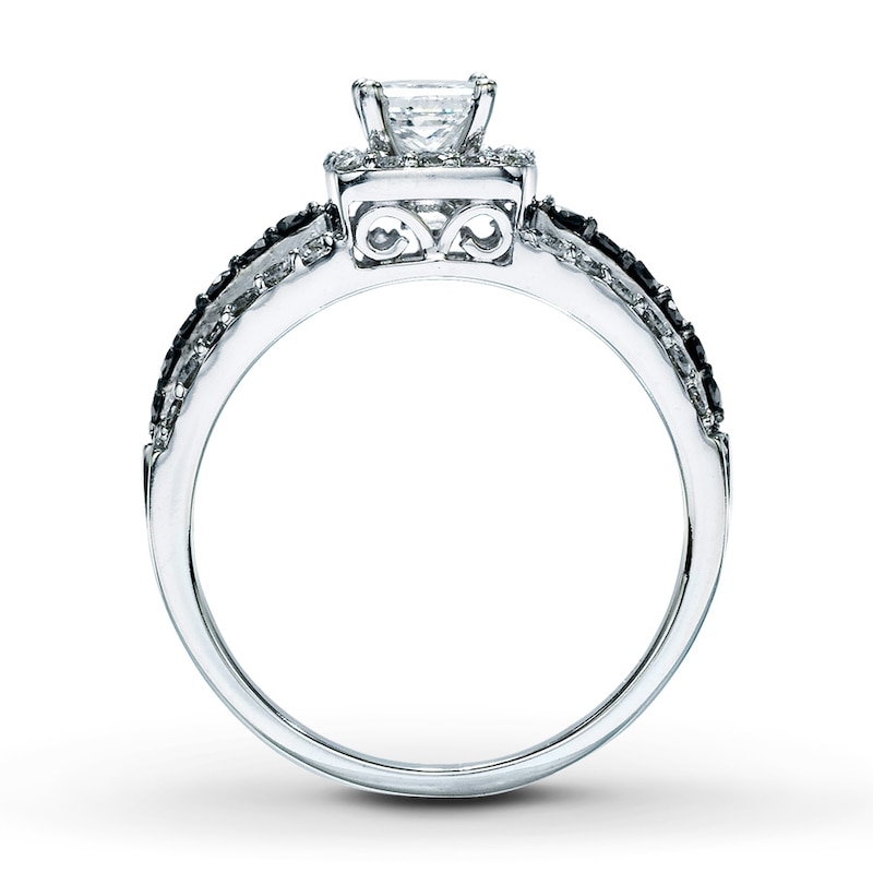 Black & White Diamond Engagement Ring 7/8 ct tw Princess-cut 14K White Gold