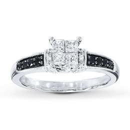 Black & White Diamonds 1/2 ct tw Engagement Ring 10K White Gold