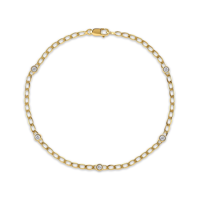 Diamond Curb Chain Station Bracelet 1/6 ct tw 10K Yellow Gold 7.5”