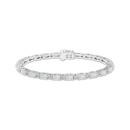 Lab-Created Opal & White Lab-Created Sapphire Link Bracelet Sterling Silver 7.25&quot;