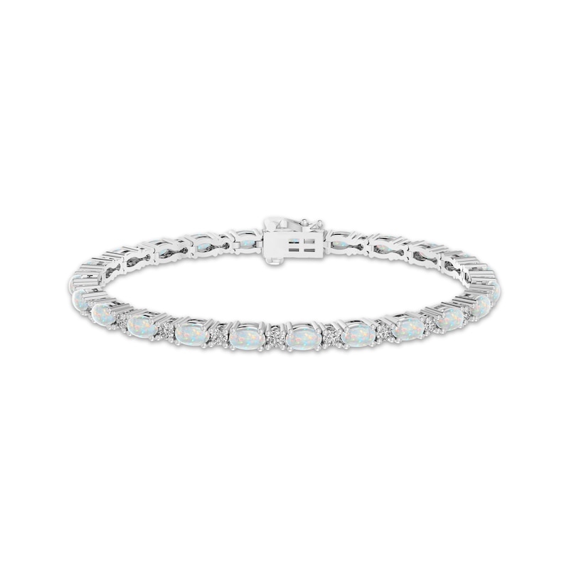 Lab-Created Opal & White Lab-Created Sapphire Link Bracelet Sterling ...